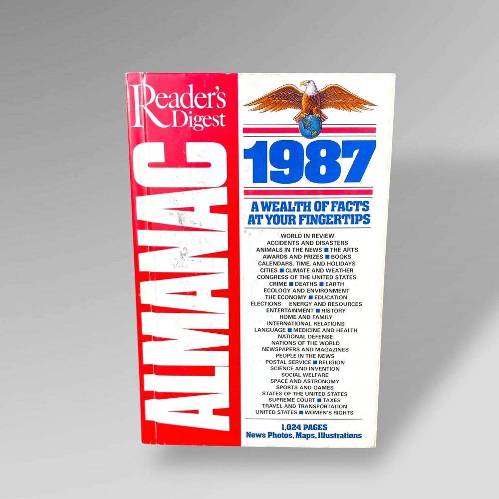 1987 Almanac Reader's Digest Book Birthday Gift Junk Journal Ephemera Vintage‎